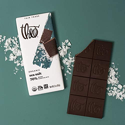 Theo Chocolate Sea Salt Organic Dark Chocolate Bar, 70% Cacao, 12 Pack | Vegan, Fair Trade #TOP3