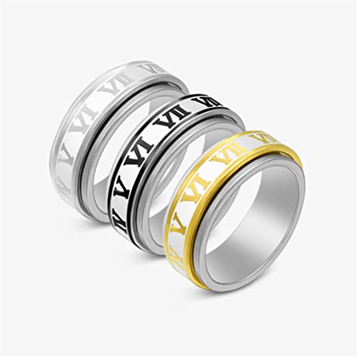 Image of PAURO Roman Numerals Spin Worry Ring | Unisex Stainless Steel, Roman Numerals Spin Worry Ring for Anxiety