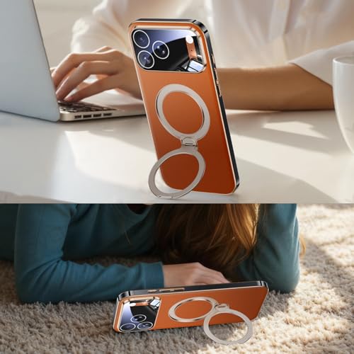 Étui magnétique iPhone 17 Pro Max en cuir orange à induction et caméra protégée - 5