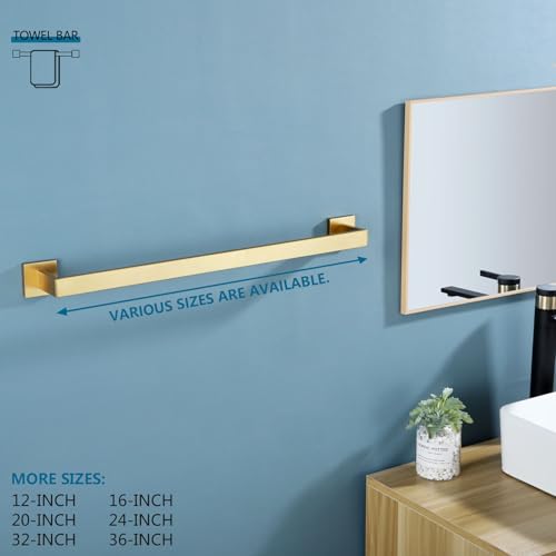 Image of KOKOSIRI 20 Inch Towel Bar Bathroom Towel Bar Kitchen Dish Cloths Hanger Hand Towel Holder Stainless Steel Wall Mount, Brushed Gold, B4003BG-L20