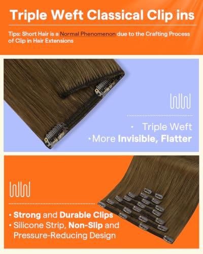 Image of Full Shine Human Hair Clip in Extensions | Light Brown Clip in Hair Extensions Human Hair, for Cheer, 20 Inch 7 Pcs 120g