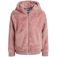 DKNY Girls' Winter Jacket - Full Zip Up Faux Fur Sherpa Girl's Bomber Jacket - Warm Hooded Teddy Coat for Girls (7-16), Size 14-16, Rose Tan