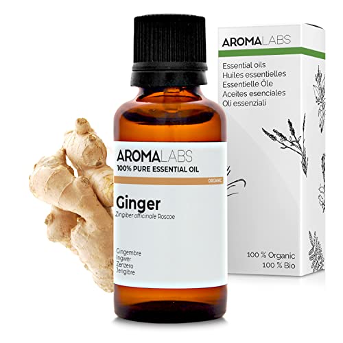 Jengibre BIO (Zingiber officinale) - 30 mL - Aceite Esencial Quimiotipado y Certificado AB - Digestión & Mareos - Aroma Labs