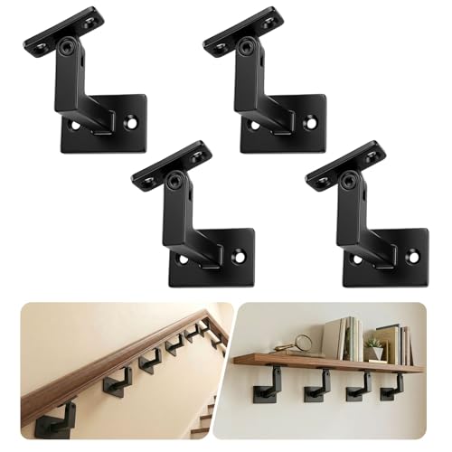 270 Adjustable Stair Handrail Brackets 4 Pack Heavy Duty Matte Black Wall Mount Brackets for Square Wood Rails & Floating Shelves Fits 2x4 Wall Stud with Complete Install Hardware