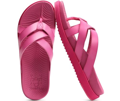 Image of KuaiLu Womens Dressy Orthotic Flip Flops Trendy Comfortable Cushion Recovery Walking Criss Cross Thong Sandals Lightweight Yoga Foam Summer Slides with Plantar Fasciitis Arch Support
