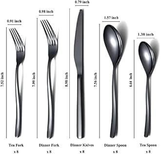 HOMQUEN 40-Piece Black Silverware Set, Black Flatware Set for 8, Stainless Steel Tableware Cutlery Set, Utensil Sets for Kitchen, Forks and Spoons Silverware (Shiny Black)