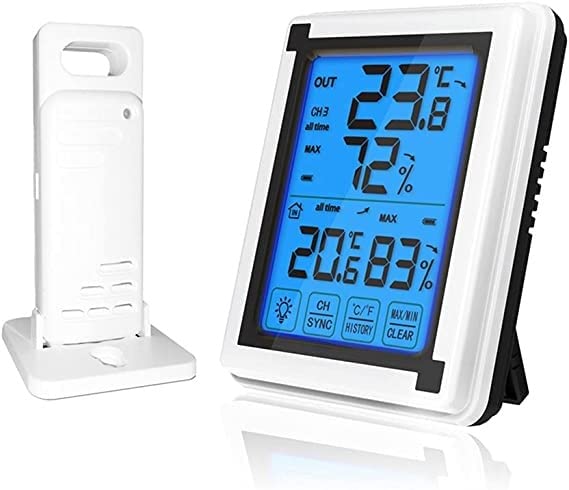 Touch Screen Weather Station + Outdoor Forecast Backlight Thermometer Hygrometer Wireless Weather Station