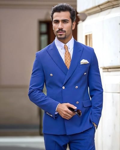 Men's 2 Piece Suit Double Breasted Peak Lapel Blazer Jacket Party Tuxedo2