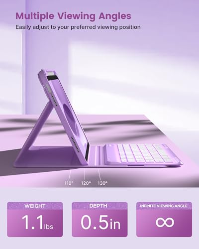 Image of typecase Folio Keyboard Case for iPad 10th Gen 10.9 inch (2022) and iPad 11th (A16, 2025), Magnetic Wireless Detachable Keyboard, 7-Color Backlight, Thin & Light, Pencil Holder - Glitter Purple