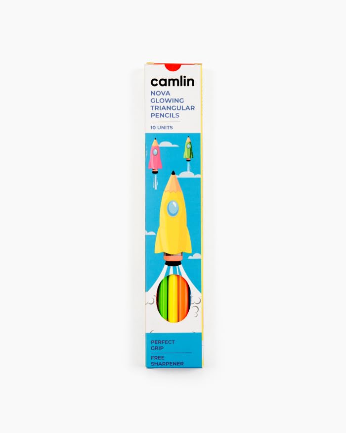 Image of Camel Nova Glowing Pencils - Pack of 10 | Extra Dark Graphite Lead for Smooth Writing & Shading | Ideal for Board Exams, Competitive Tests, School, Office & Art Use