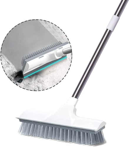 Image of Barebeauty 2 in 1 Bathroom Cleaning Brush with Long Stainless Steel Handle - Floor Scrub Brush with Wiper for Kitchen, Bathroom, Wall and Deck