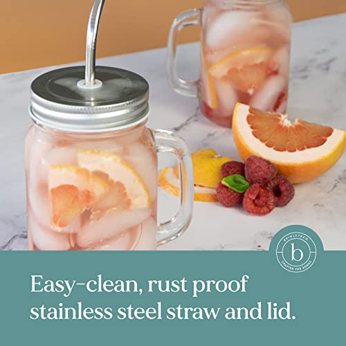 Brimley 16Oz Glass Mason Jar With Lid And Straw Set Of 4 - Mason Jars With Handle For Cold Drinks - Glass Mason Jars With Metal Mason Jar Lids With Straw Hole And Stainless Steel Straws #TOP3