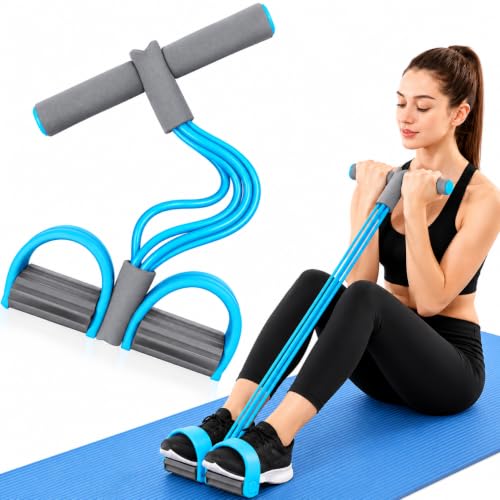 Image of Resistance Band with Pedal for Home Workout, Yoga Pedal Puller with 4 Tube Elastic Bands, Full Body Exercise Equipment for Arms, Legs, Abs, Back & Strength Training for Men & Women