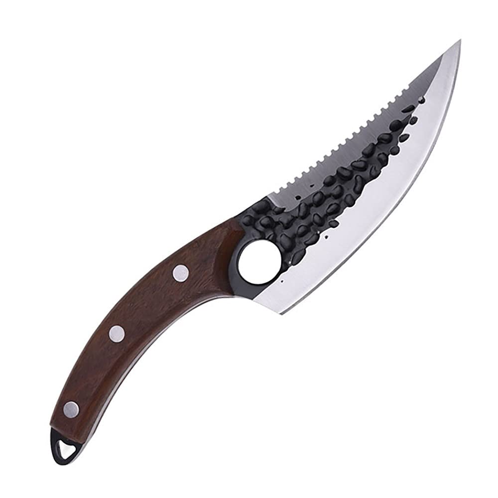 Boning Knife, Viking Knives Set Forged High Carbon Steel Kitchen Knife Serbian Jagged Fish Scale Knife Cleaver Butcher Cooking Tools BY ZZYY (Color : B Walnut, Kitchen Knife Size : 6 inch)