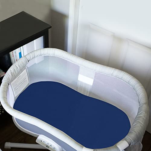 Bassinet Sheets Fit For Rectangle, Hourglass Or Oval Bassinet Mattress (32" X 17"), Universal Fitted Sheet Set For Various Bassinet Mattress Pad, 2 Pack, Ultra Soft Microfiber, White & Navy Blue #TOP4