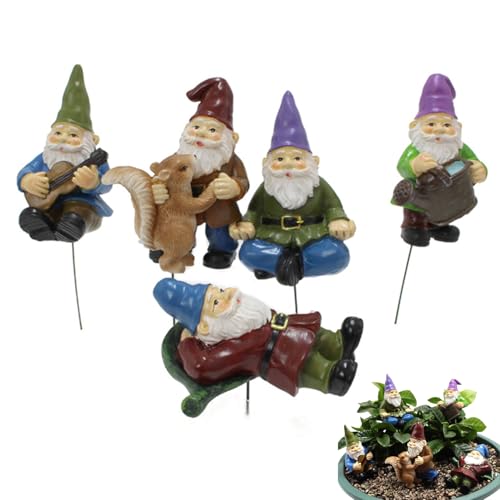 Srcasy 5 statuette nane da giardino, decorazione da giardino, statuette nane, in resina, divertenti accessori da giardino per terrazze, per il giardino, per abbellire le aree esterne per gli amici