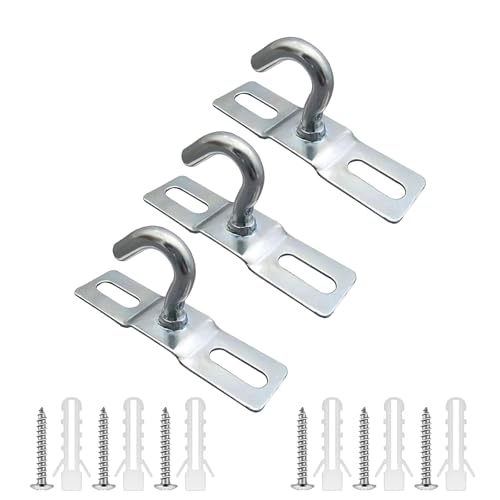 Ginddy 3 Stück Deckenhaken Edelstahl,Haken Lampe Decke Haken mit Augplatten Lampenhalterung Deckenhalterung Schraubenmontage Schwere Lampenhaken für Deckenventilatoren Blumenkorb Halter