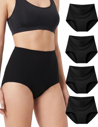 Mezluz Women's Cotton High Waisted Underwear (US, Alpha, Medium, Regular, Regular, C-4 Pack Black) - image 1