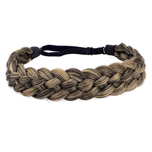 DIGUAN 5 Strands Synthetic Hair Braided Headband Classic Chunky Wide Plaited Braids Elastic Stretch Hairpiece Women Girl Beauty accessory, 56g (Dark Ash Brown)
