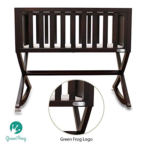 Green Frog, Allegro Cradle | Handcrafted Contemporary Wood Baby Cradle | Premium Pine Construction | Rocking and Stationary | Rich Espresso Color - Thumbnail 2