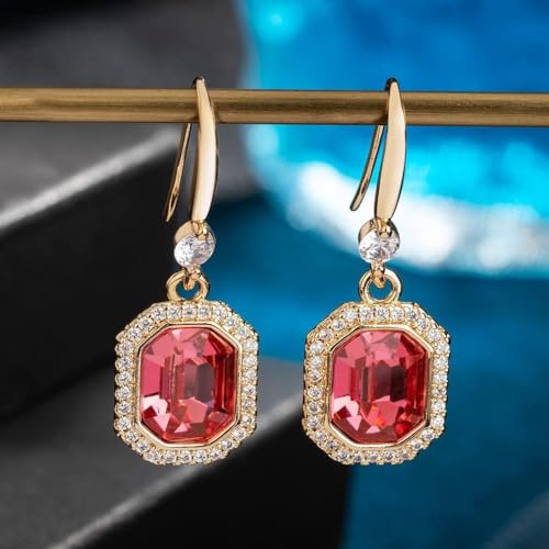 EVEVIC Austrian Crystal Halo Octagon Drop Dangle Earrings for Women 14K Rose Gold Plated Jewelry Gifts for Women 5