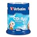 Verbatim CD-R 700MB 80 Minute 52x Recordable Disc with Blank White Surface - 100 Pack Spindle