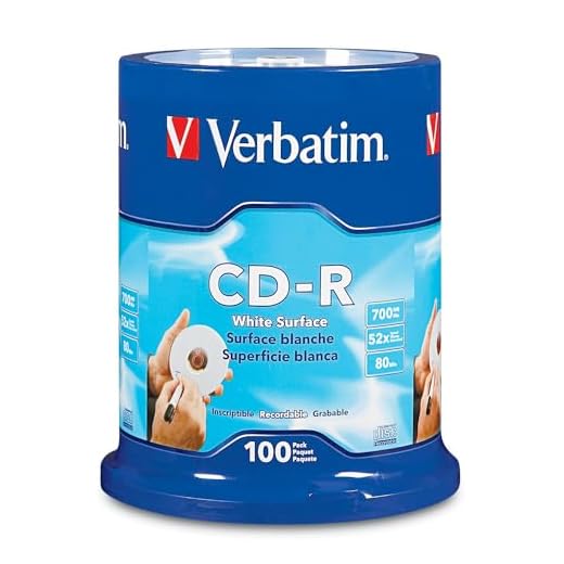 Verbatim CD-R Blank Discs 700MB 80 Minutes 52x Recordable Disc for Data and Music with Blank White Surface - 100 Pack Spindle