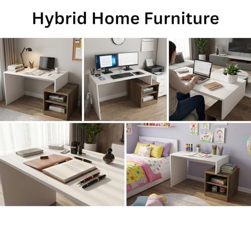 Image of FFO Wooden Computer Table with Storage - Study Desk for Students & Adults, Writing Table, Laptop Desk, Office Work Table for Home (Forest & White) DIY.