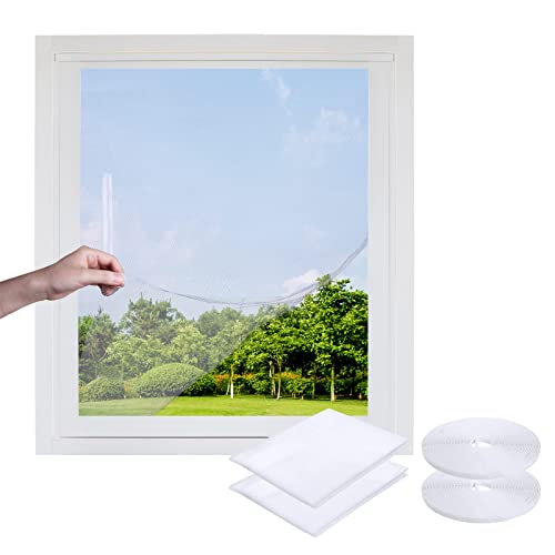 LEMESO Moustiquaire Fenêtre Scratch 2pcs, 150×180cm Moustiquaire Découpable Universelle en Maille Fine Anti-Moustique avec Bande Adhésive crochet 2pcs+ boucle 2pcs