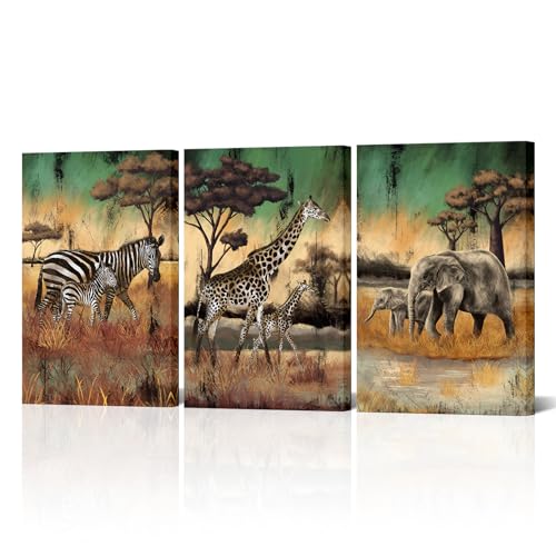 NutArtPic 3 Pieces Safari Animals Canvas Wall Art African Wildlife