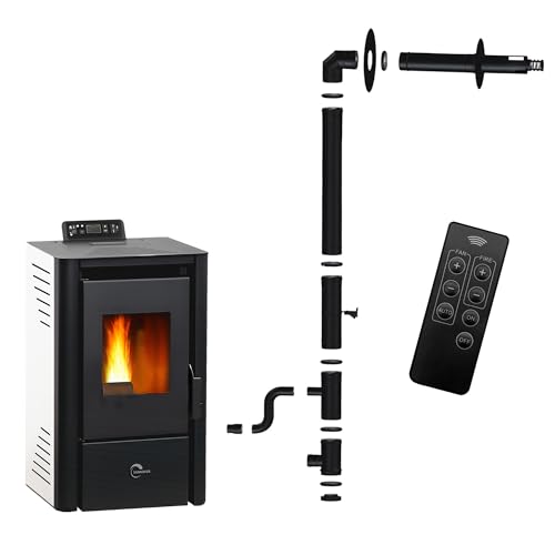 Poêle à granulés étanche Anita 9,4 kW Blanc Sannover + Kit d’installation