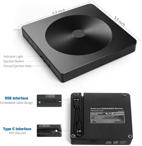 Unidad externa CD DVD con USB 3.0 y Type-C portátil miniatura 6