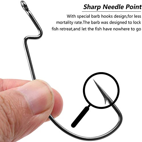 150Stk Offset Angelhaken Set - Kohlenstoffstahl Wurm Haken, Widerhaken für Gummifische Köder, Texas Rig, Salzwasser… – Bild 5