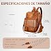 Imagen de Leathario Bolso Mochila Mujer Cuero Vegano para Trabajo Viaje Marrón Satín