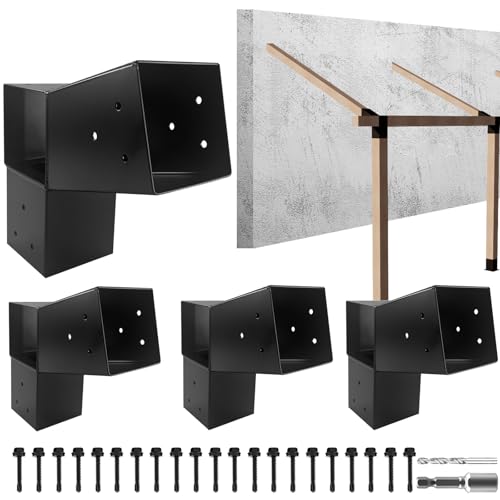 Image of 4Pack 15 Degree L-Shaped Pergola Bracket,2-Way Slant Roof Bracket for 6 x 6 (Actual Size:5.5 inchx5.5 inch) Indoor & Outdoor Wood Beam,DIY Slant Brackets for Pavilion,Porch,Deck,Hunt Cabin