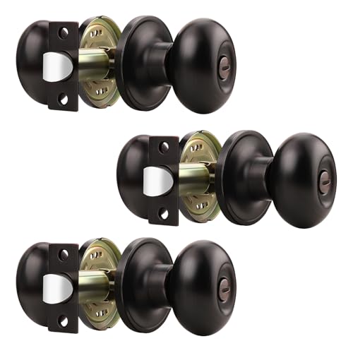 Gobrico 3 Pack Oval Bedroom Bathroom Door Knobs with Oil Rubbed Bronze Finish Egg Shaped Door Knobs for Bedroom Bathroom Modern Interior Door Knobs and Handles