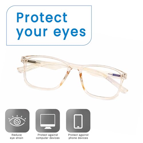 Image of UV Protection Glasses Blue Cut Blocking Harmful Rays Glasses for Men & Women Zero Power Computer Specs Eye Protection Lightweight Frame with Case & Cleaning Cloth
