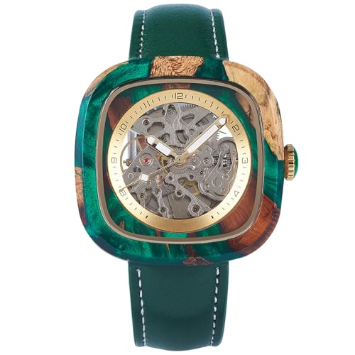 Montres automatiques pour hommes avec cadran transparent et cuir chic