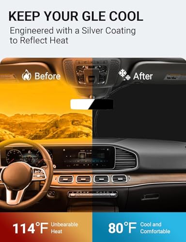 Image of Proadsy Windshield Sun Shade Custom Fit Mercedes Benz GLE 2020-2024 2026 4-Layer Foldable Front Sunshade Protector Sun Visor Blocks UV Rays Keep Car Cooler