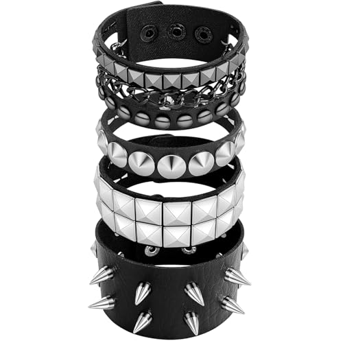 Set de pulseras punk de cuero con tachuelas para hombres y mujeres miniatura 1