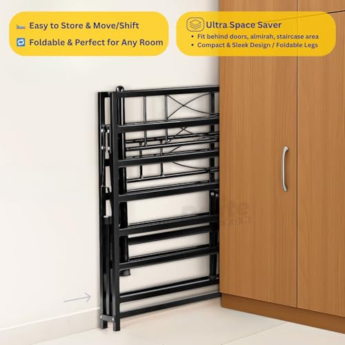 Image of DELITE KOM Mario Foldable Metal Bed | Double Size (6.71ft x 4ft) | Portable | No Installation | Strong Steel Frame | Powder Coated | Heavy Load | for 75 inchx48 inch Mattress | Glossy Black | 1 Year Warranty