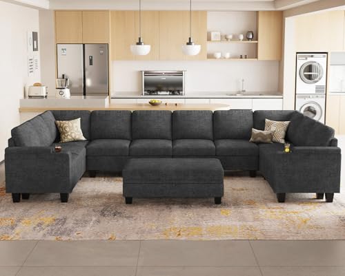 Belffin Oversized U Shaped Modular Sectional Couches for Living Room 10 Seater Modular Sofa Set with Storage Ottoman Large Sectional Couch with Cup Holder. Dark Grey Sofa