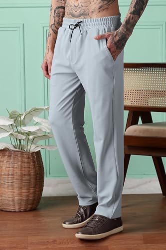 Image of SWADESI STUFF Men Mid-Rise Straight Fit Track Pants for Men | Stretchable Gym Wear Joggers | Casual Sports Track Pant with Pockets & Drawstring
