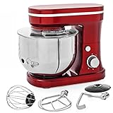 Weltbild Küchenmaschine mit Edelstahl-Schüssel 5 L – mit Knethaken, Rührhacken, Schneebesen und Spritzschutz - Rührgerät 1200 W, 6 Leistungsstufen, rot