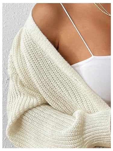 GORGLITTER Women's Lantern Sleeve Oversized Cardigan Cropped Chunky Knit Button Down Cardigan Sweaters3