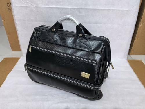 Image of PUCCINI Premium Leather Duffel Trolley Bag, Black, Synthetic Leather, 22x12x12 Inches, Dual Compartments, Retractable Handle