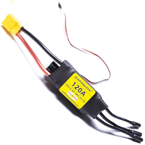 ApisQueen 120A ESC 2-6S LiPo Brushless Electronic Speed Controller with BEC XT90 & 5.0mm Plug for RC Airplane Drone Model