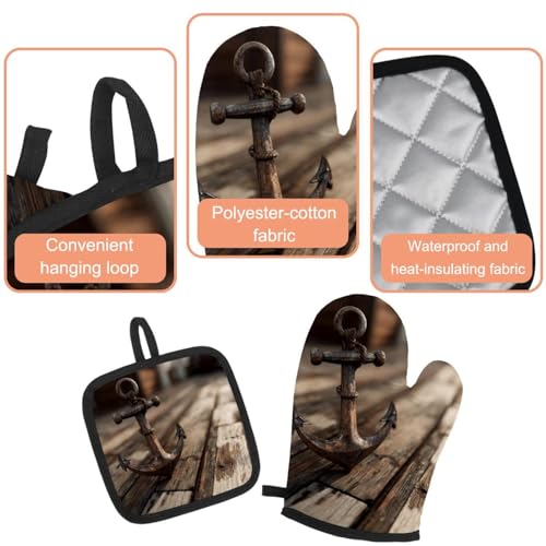Ensemble de gants de cuisine résistants style bois rétro - 4