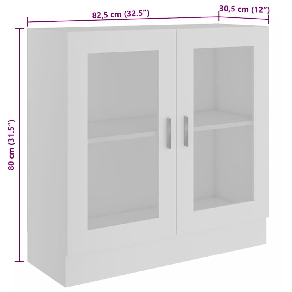 Vitrina blanca 82,5 x 30,5 x 80 cm, material de madera, con 2 puertas de cristal, 2 compartimentos, espacio para libros, revistas, artículos decorativos, solución de almacenamiento versátil