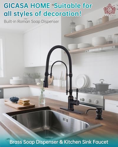 Image of Copper Kitchen Faucet, Single Handle,Solid Brass Single Handle High Arc Pull Down Kitchen Faucet with Pull Down Sprayer, Oil Rubbed Bronze Kitchen Sink Faucets